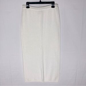 Vintage Unique White Ribbed Cotton Knit Maxi Pencil Skirt M Boho Minimalist